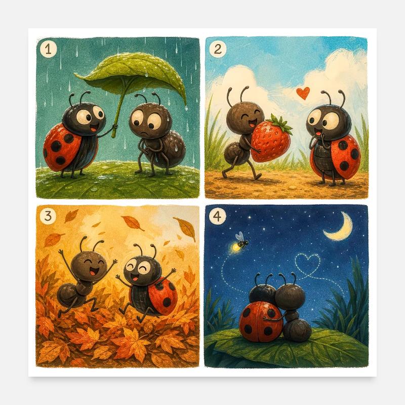 Ladybug und Ant: Ein süßer erster Moment Poster 60x60 cm