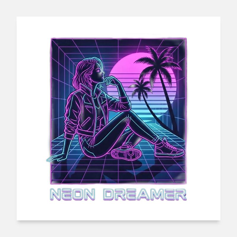 Neon-Träumer auf dem Raster Poster 60x60 cm