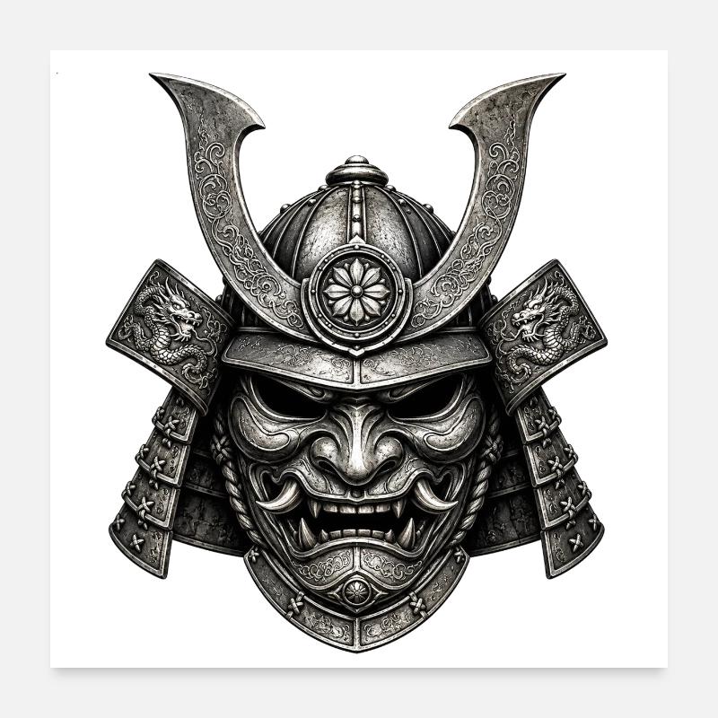 Stählerner Samurai-Helm mit Drachenornament Poster 60x60 cm