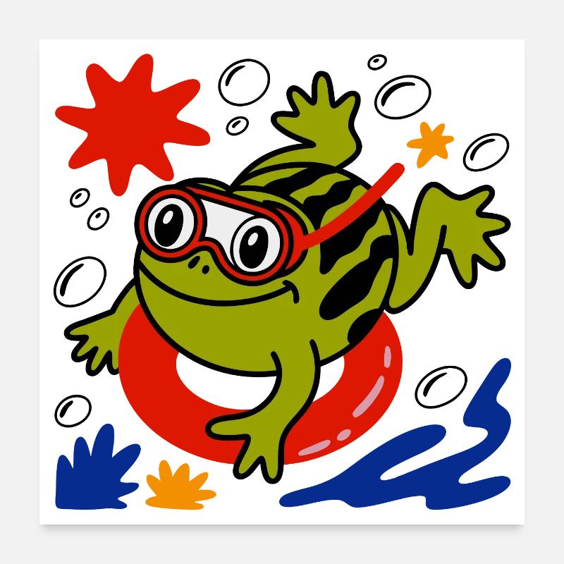Plongeur de grenouilles sur la plage Poster 60 x 60 cm