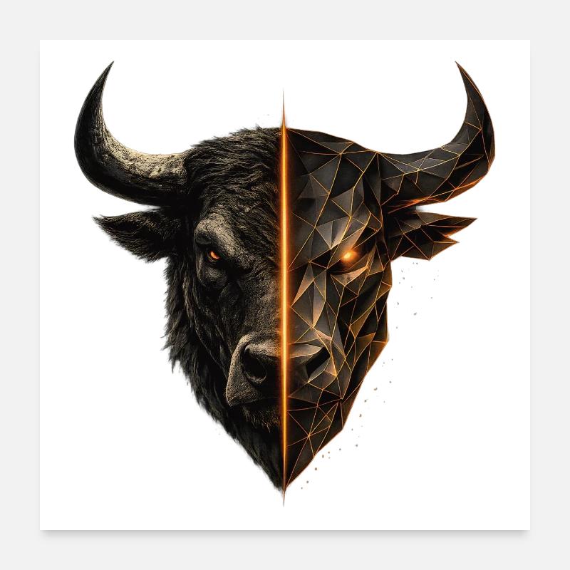 Cyber Bull Split Face Emblem Poster 60x60 cm
