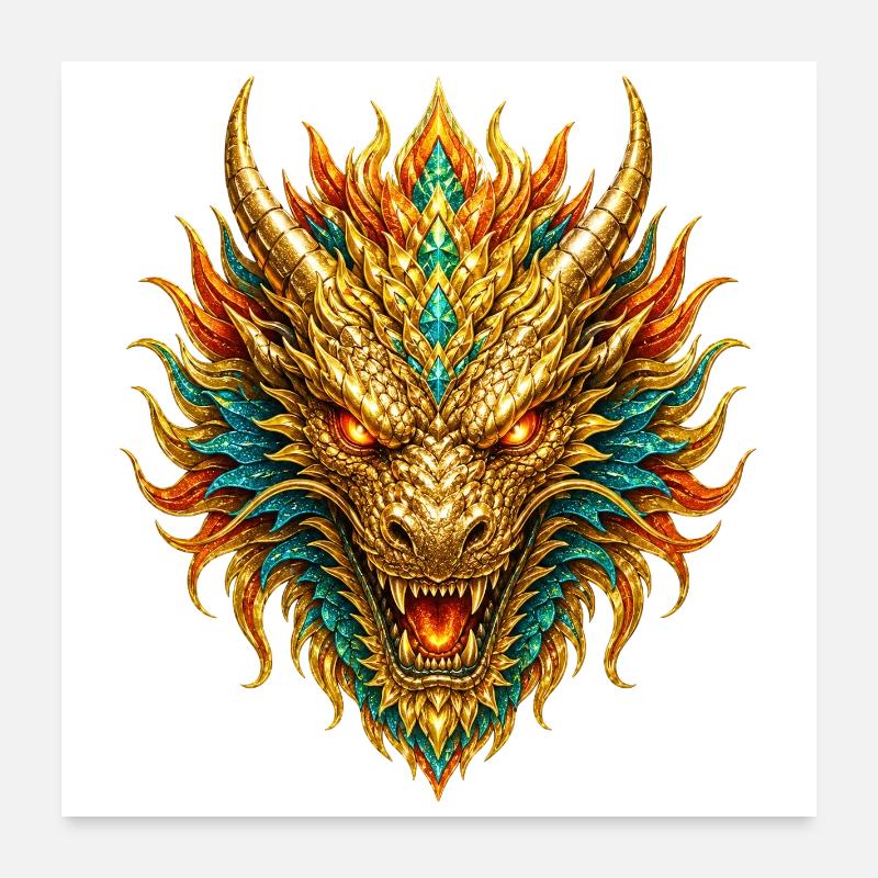 Flamme à tête de dragon dorée Poster 60 x 60 cm