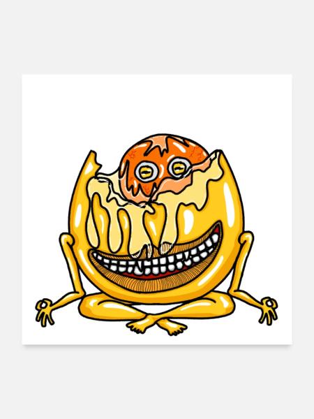 Das Golden Egg Monster Cartoon-Maskottchen meditiert - Poster 60x60 cm - Weiß - Vorne