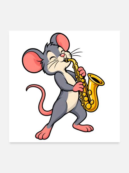 Maus mit Saxophon - Poster 60x60 cm - Weiß - Vorne