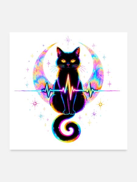 Minimalist Cat Heartbeat - Poster 60x60 cm - Weiß - Vorne