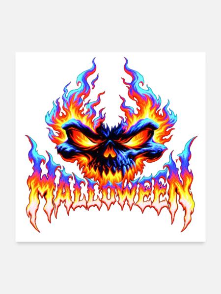 Feuriger Totenkopf Halloween Flammen Design - Poster 60x60 cm - Weiß