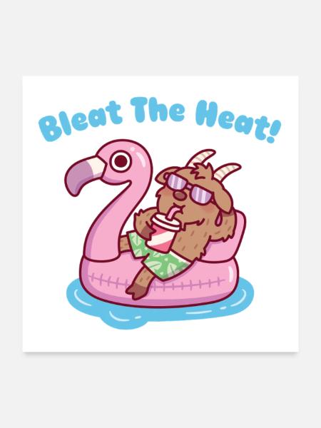 Ziege entspannt sich auf Flamingo-Float – Wortspiel mit der Hitze - Poster 60x60 cm - Weiß - Vorne