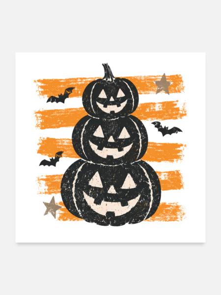 Halloween-Kürbisse auf orangefarbenen Streifen - Poster 60x60 cm - Weiß - Vorne