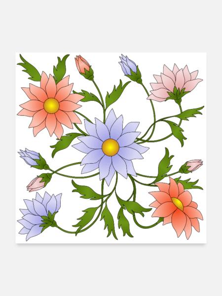 Blumen - Poster 60x60 cm - Weiß - Vorne
