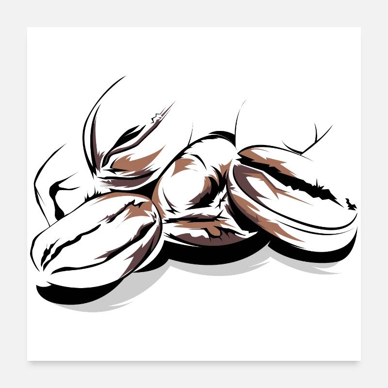 Grains de café Cafe Illustration Logo Coffee Time Poster 60 x 60 cm