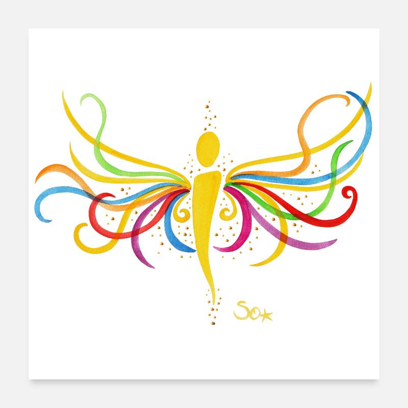 Regenbogen Engel - Sonja Ariel von Staden - Poster 60x60 cm - Weiß