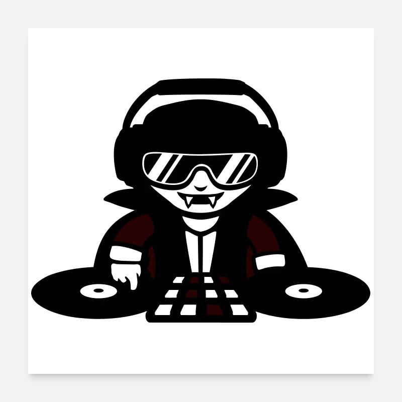 Vampire DJ DJ avec table de mixage et platine vinyle Poster 60 x 60 cm