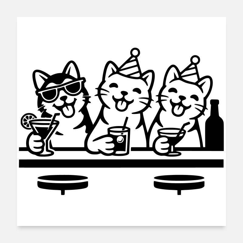 Fête Chats Gueule de bois Bar Boire Poster 60 x 60 cm