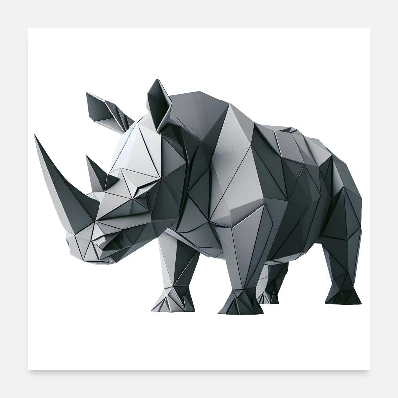 Rhinoceros Origami geometrisch 3d Poster 60x60 cm