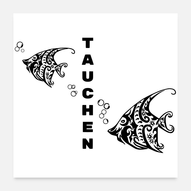 Plongée – Tribal Fish Design - Poster 60 x 60 cm - blanc
