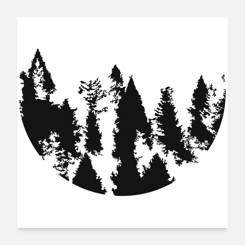 Silhouette de cercle de forêt - Poster 60 x 60 cm - blanc