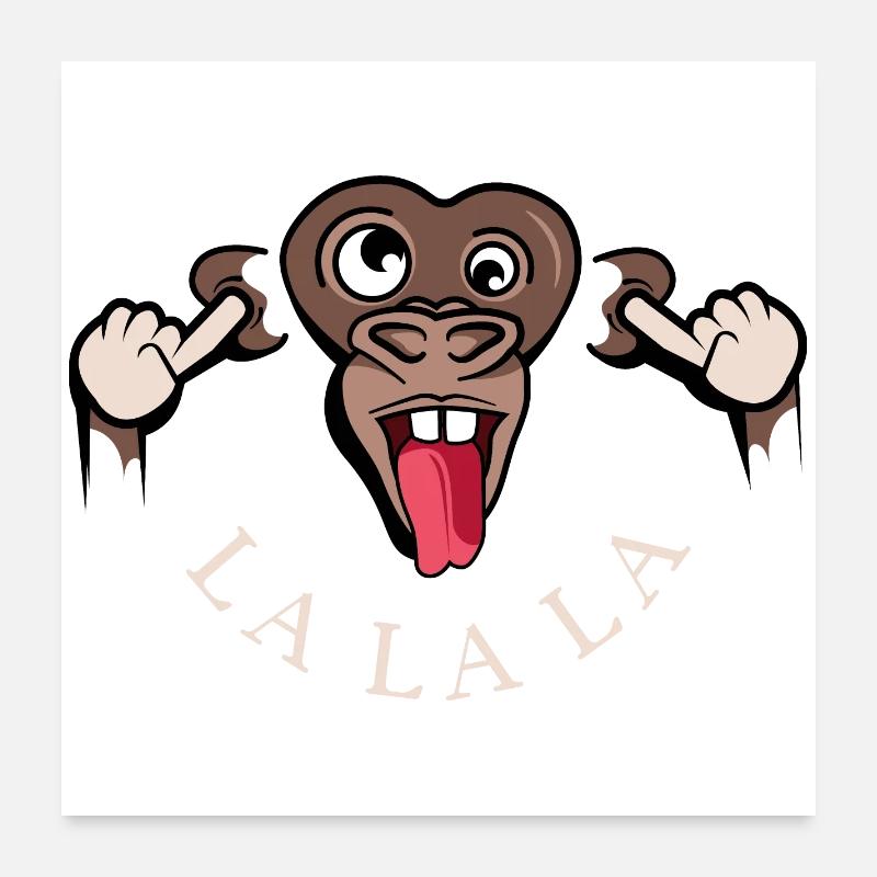 lustiger Affe lalala Symbol Illustration Zunge Poster 60x60 cm