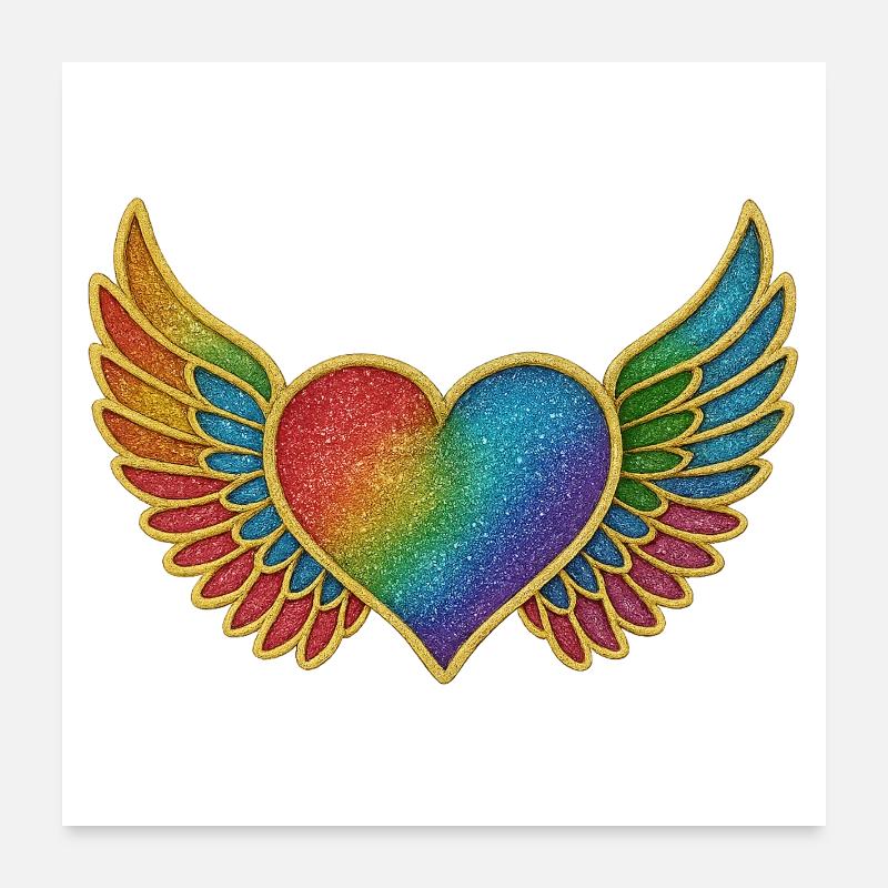 Rainbow Heart with Angel Wings Embroidery Poster 24" x 24" (60x60 cm)