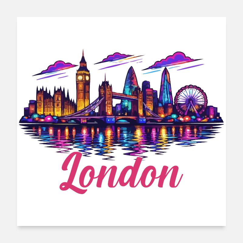 Skyline néon de Londres Poster 60 x 60 cm