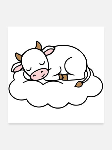 Sleeping Cow Cloud Dream Baby - Poster 24" x 24" (60x60 cm) - white - Front