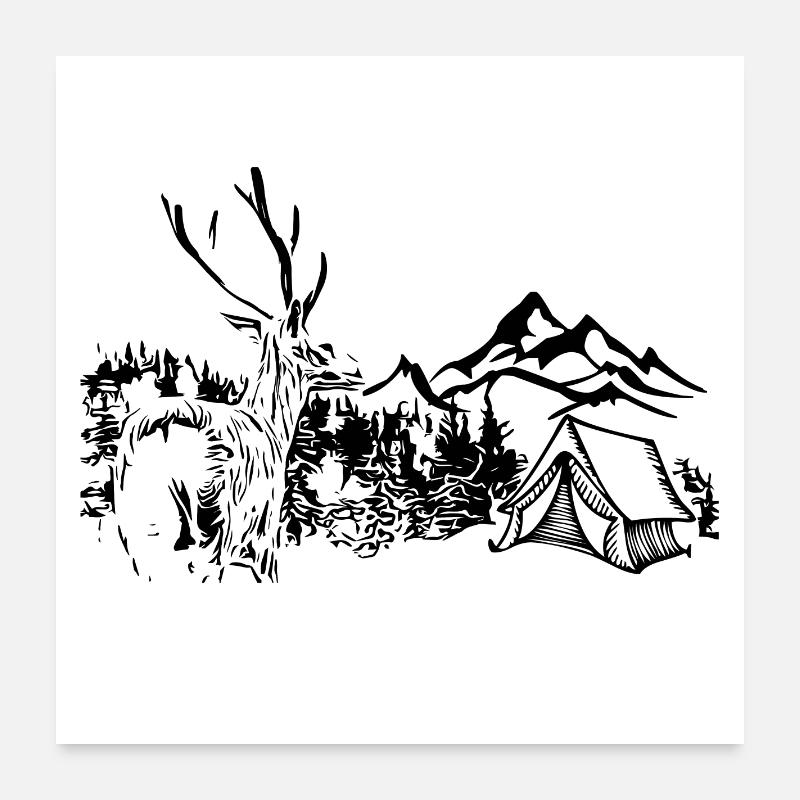 Deer, Mountains, Nature, Camping Poster 24" x 24" (60x60 cm)