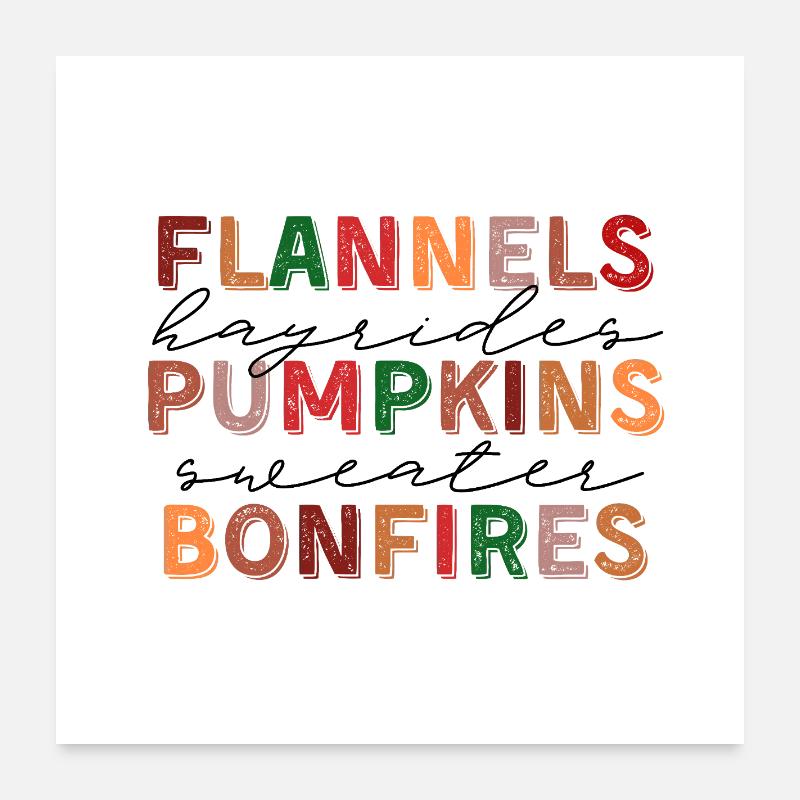 🍂 Flannels, Pumpkins & Bonfires – Fall Vibes - Poster 60x60 cm - Weiß