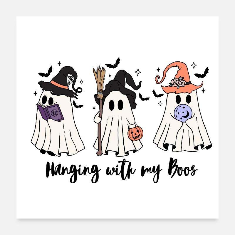 🧙 ♀️ Witchy Ghost Squad – Spooky & Cute 👻 - Poster 24" x 24" (60x60 cm) - white