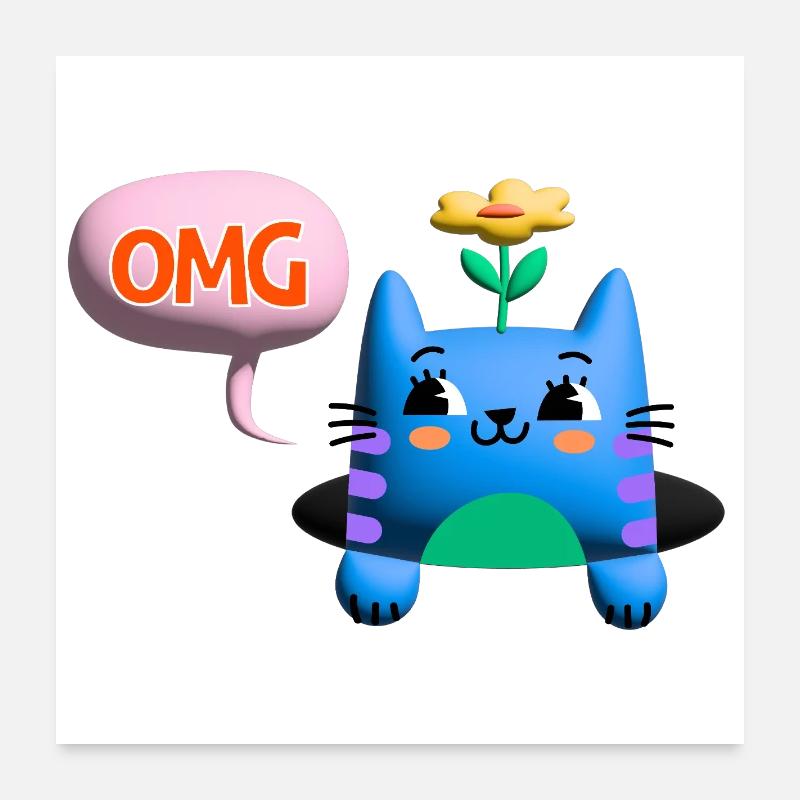 OMG chat mignon bulle 3d Poster 60 x 60 cm