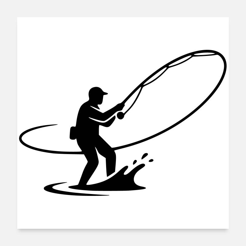 Vecteur de canne de lancer Angler dynamique Poster 60 x 60 cm