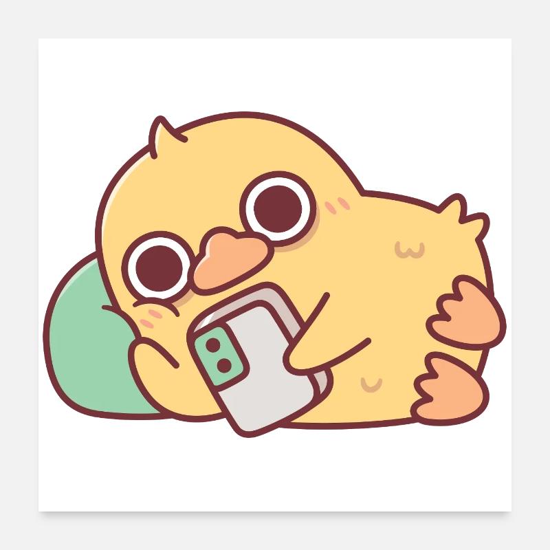 Cute Duck Chilling With Handphone Poster 24" x 24" (60x60 cm)