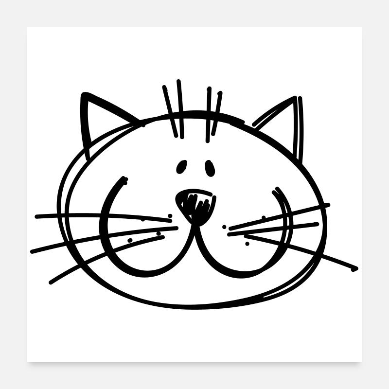 Katzen Zeichnung - Poster 60x60 cm - Weiß