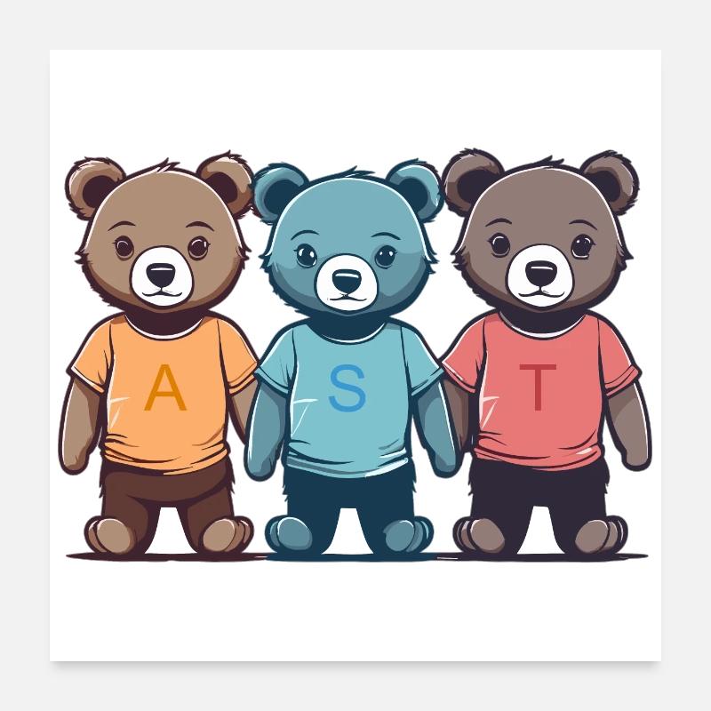 Les trois peluches câlines Poster 60 x 60 cm