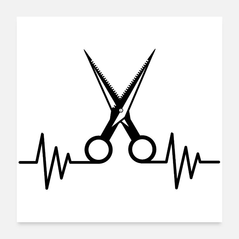 Ciseaux Battement de cœur Coiffeur Coiffeur Cadeau Poster 60 x 60 cm
