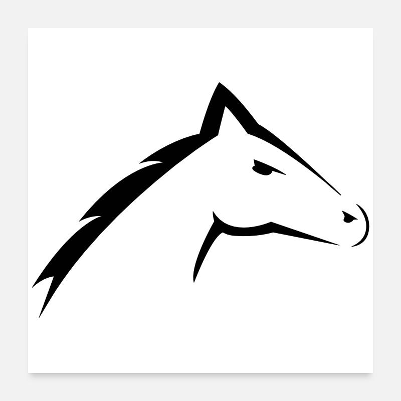 Tête de cheval | Conception de silhouette de tête de cheval - Poster 60 x 60 cm - blanc