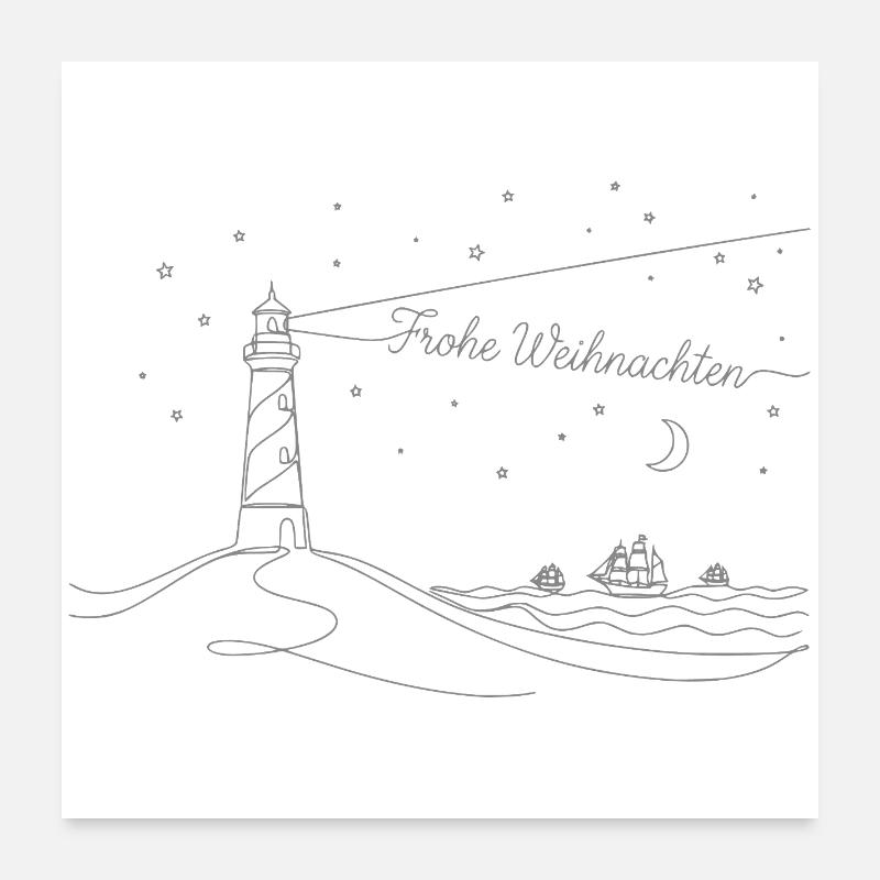 Merry Christmas, lighthouse, sea and beach Poster 24" x 24" (60x60 cm)
