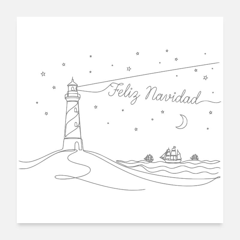 Plage et phare de Noël de Feliz Navidad Poster 60 x 60 cm