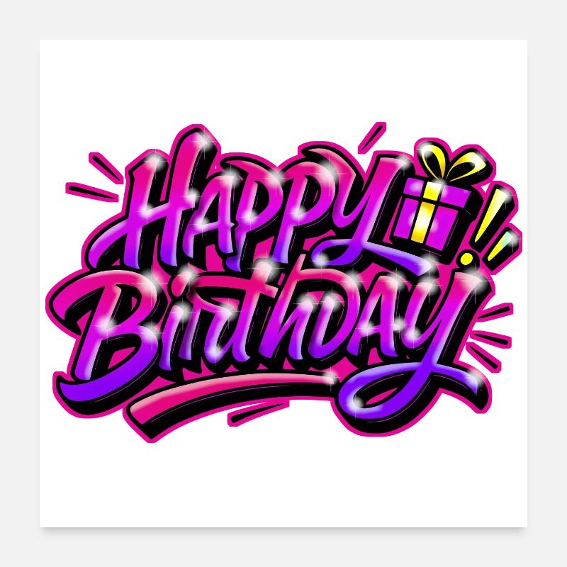 Joyeux anniversaire Graffiti Cadeau Poster 60 x 60 cm