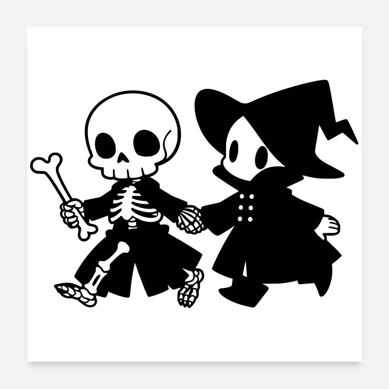 Squelette et sorcière mignons du couple d’Halloween Poster 60 x 60 cm