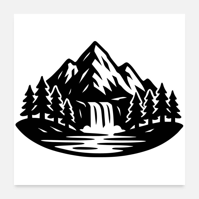 Mountains Landscape Forest Waterfall Poster 24" x 24" (60x60 cm)