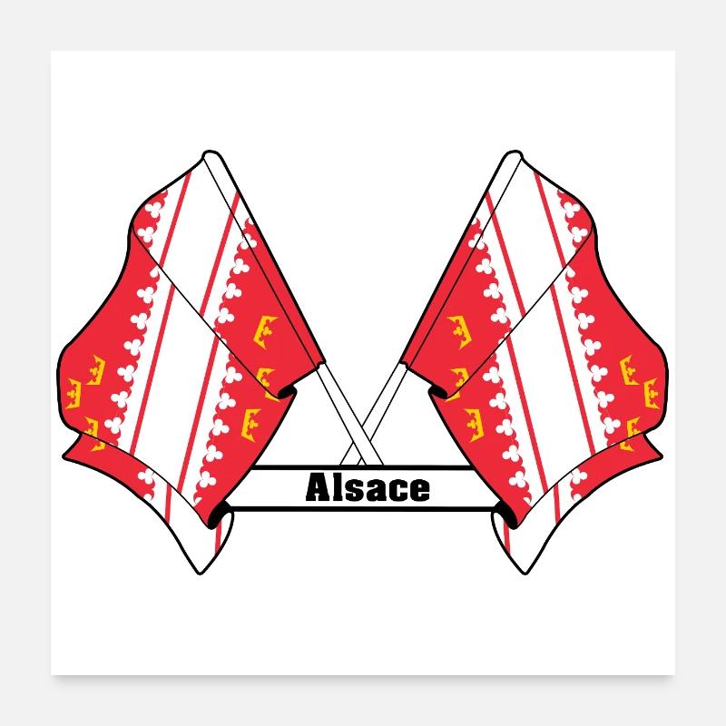 Crossed Alsace flags with text "Alsace" Poster 24" x 24" (60x60 cm)