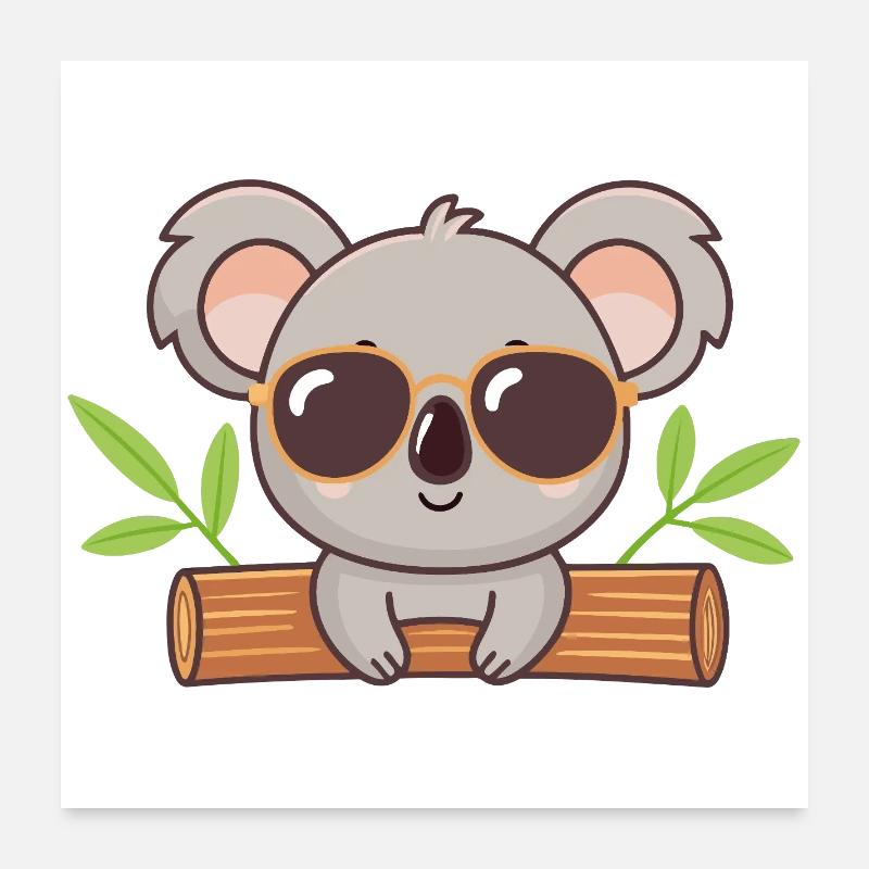 Koala chic sur tronc avec lunettes Poster 60 x 60 cm