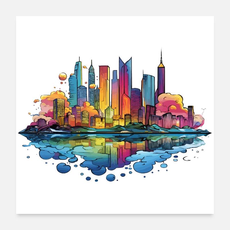 Colorful Skyline Reflection Poster 24" x 24" (60x60 cm)