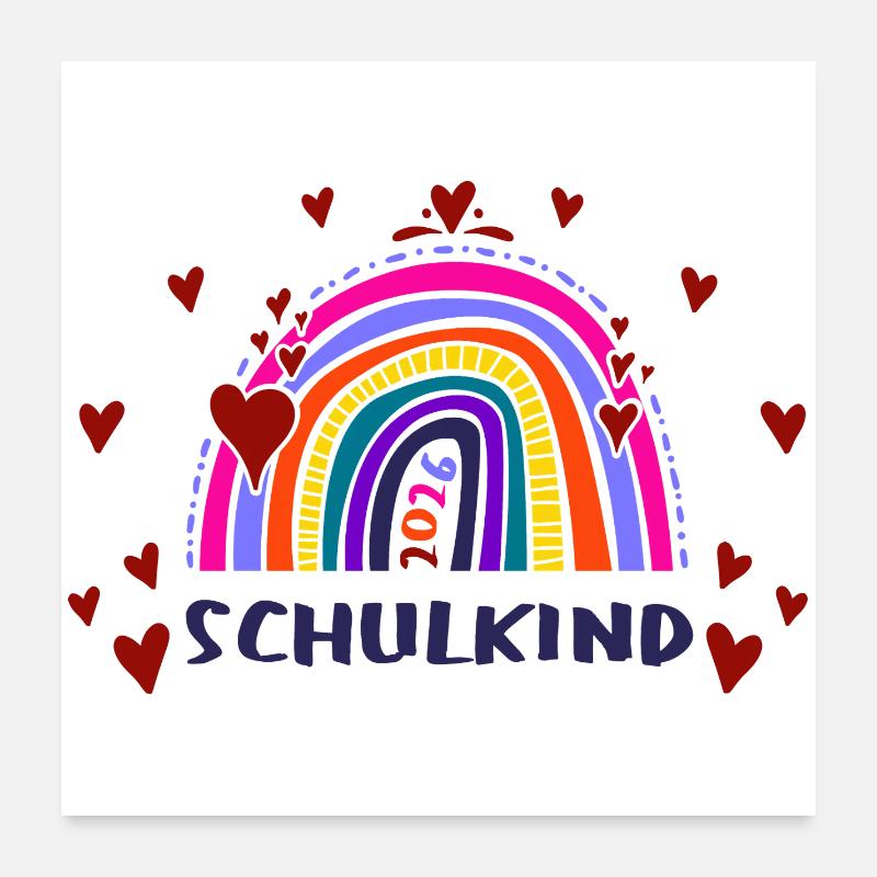 Schulkind 2026 - Einschulung - Regenbogen Poster 60x60 cm