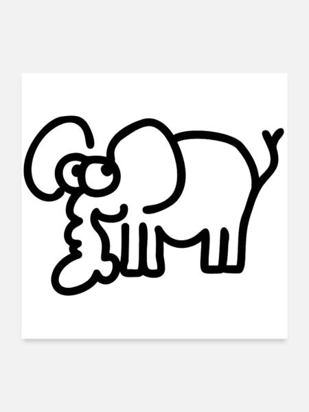 Little Elephant – Cute Safari Comic Animal Motif - Poster 24" x 24" (60x60 cm) - white - Front