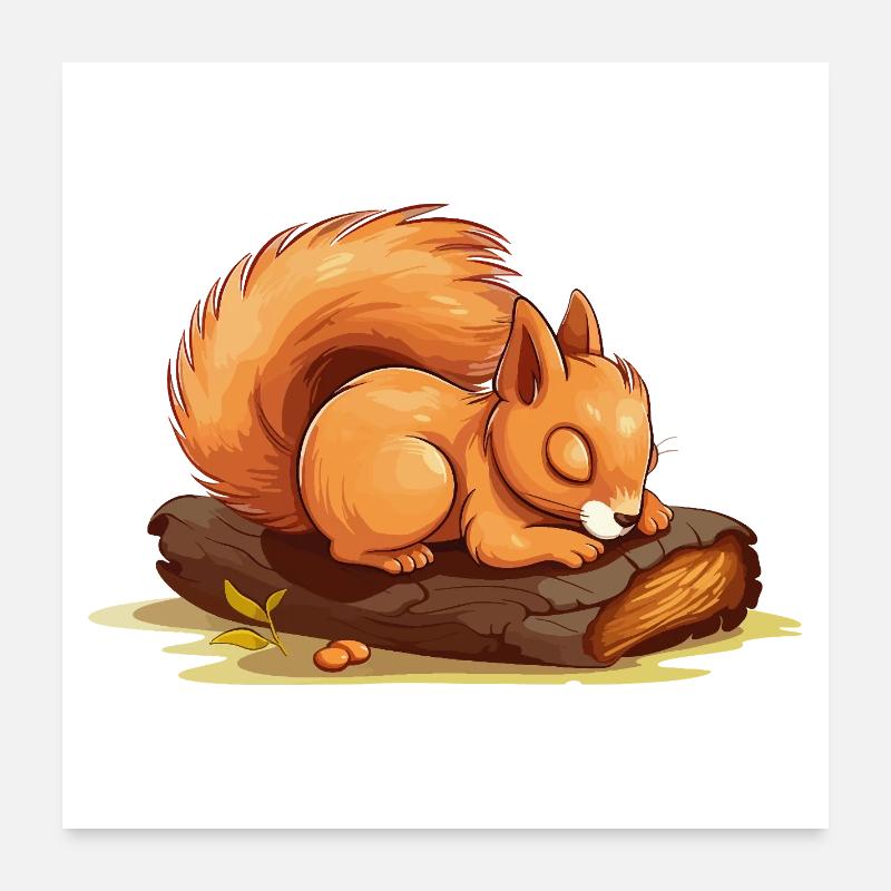 Dessin animé Animal Écureuil Mignon, Bébé Enfant Poster 60 x 60 cm