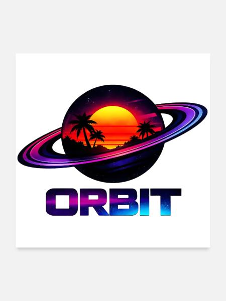 Orbite Saturn géométrique Rétro Synthwave années 80 - Poster 60 x 60 cm - blanc - Devant