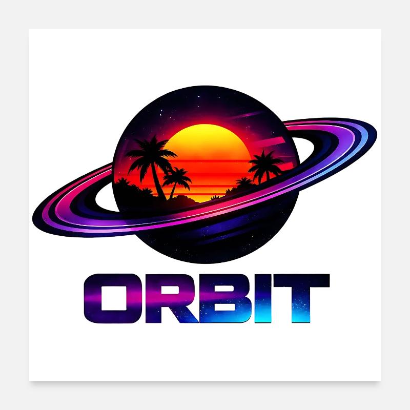 Geometrische Saturn-Umlaufbahn Retro Synthwave 80s Poster 60x60 cm