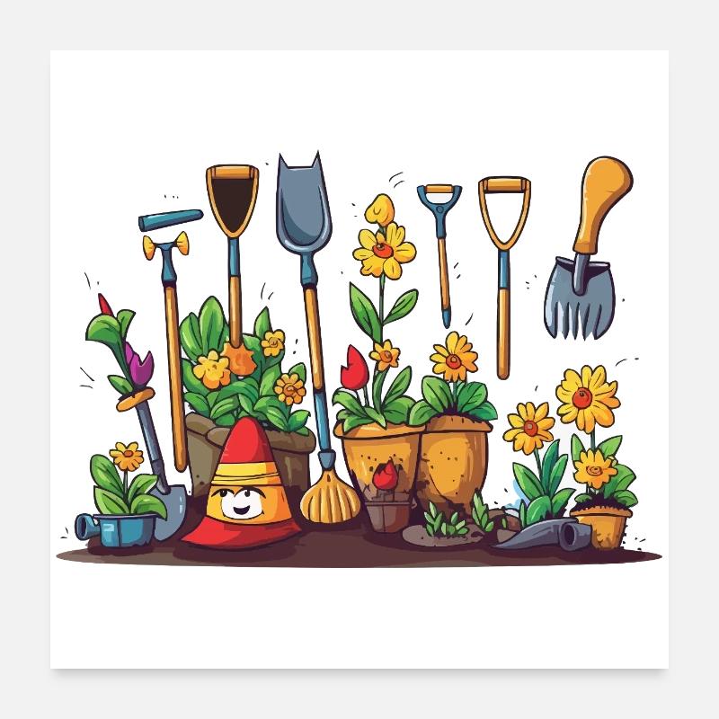 Garden Tool Blossoms Scene Poster 24" x 24" (60x60 cm)