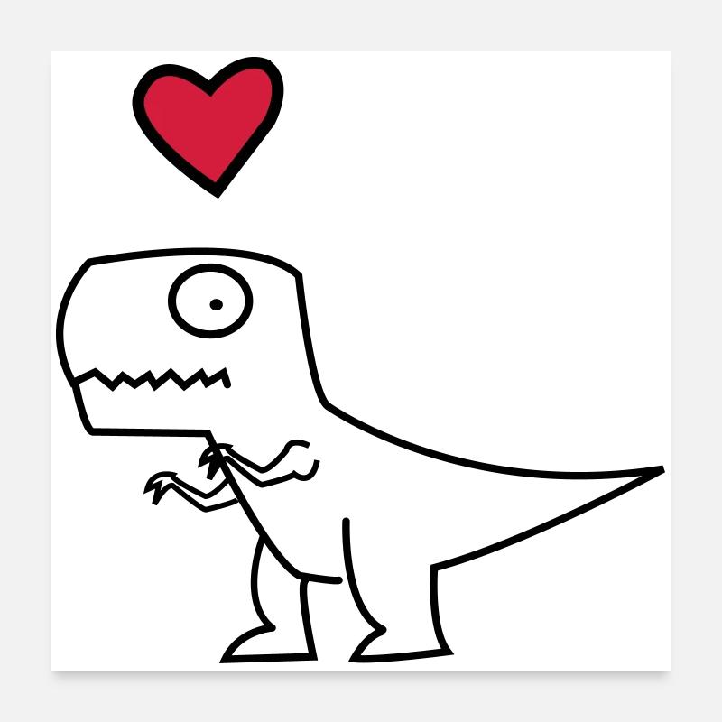 Dino Herz auf Schwarz Poster 60x60 cm