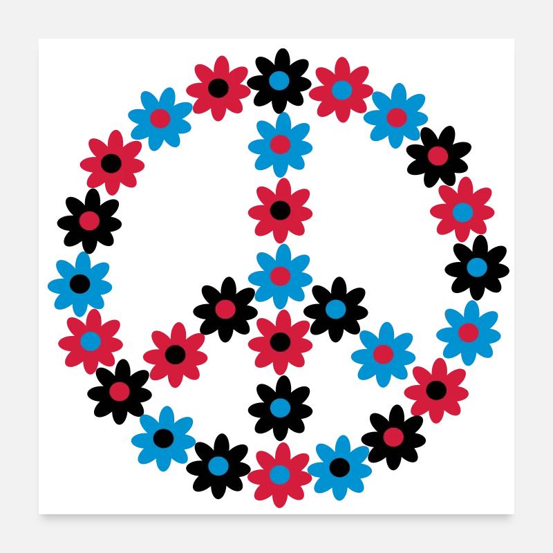 Blumen Friedenszeichen - Poster 60x60 cm - Weiß